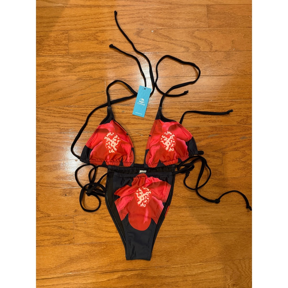 Cupshe Red Floral Hibiscus Triangle Bikini Set Medium NWT